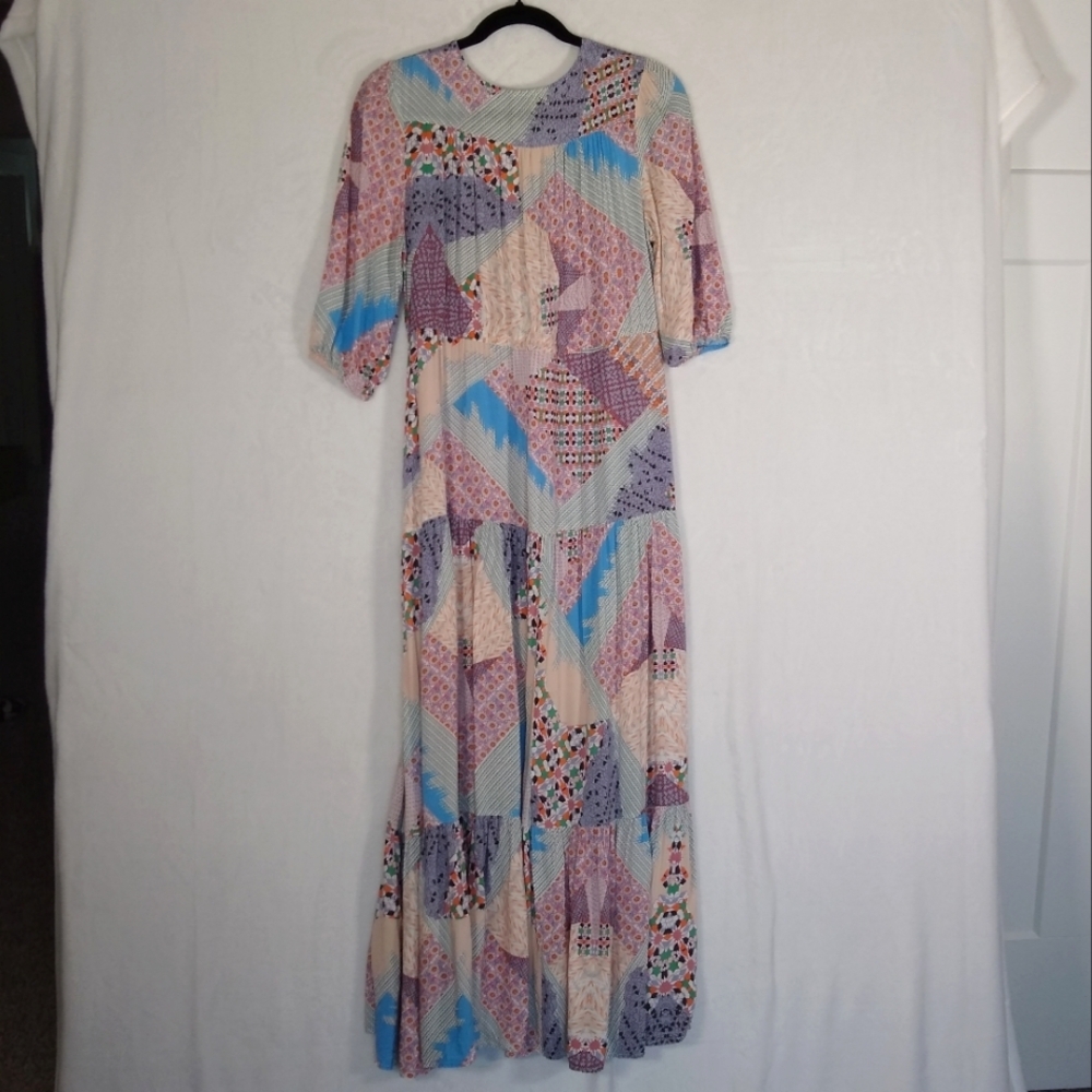 Jaase Purple Pink Tan Multicolor Patchwork Print … - image 2